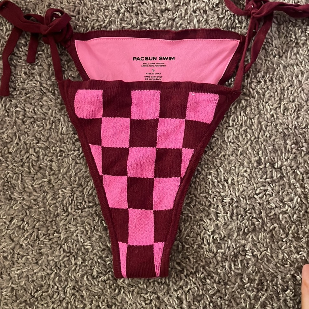 PacSun Pink and Burgundy Checkered Bikini Set - Picture 2 of 3